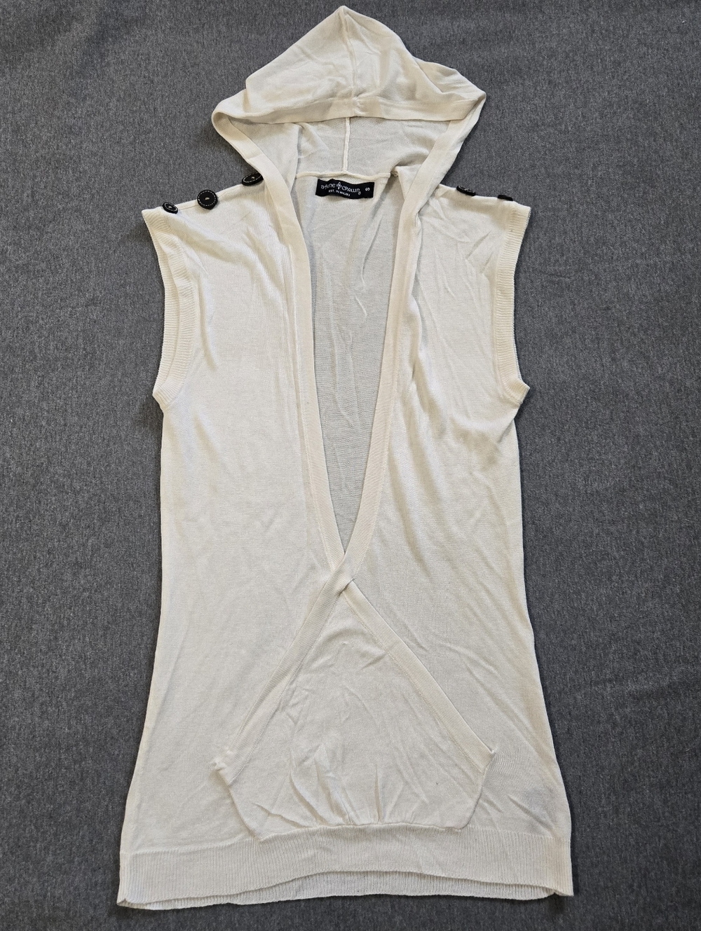Vintage Y2K Silk And Cashmere Hooded Sweater Vest Womens Small Neutral Cream
